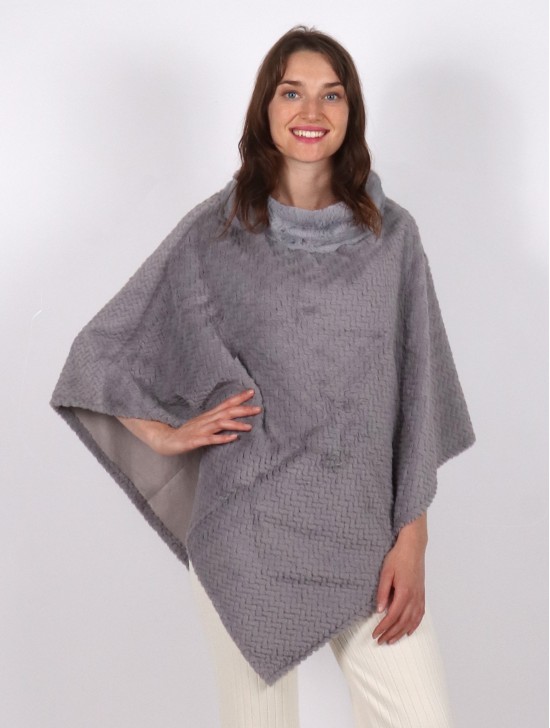 Soft Faux Fur Poncho W/ Tile Pattern 